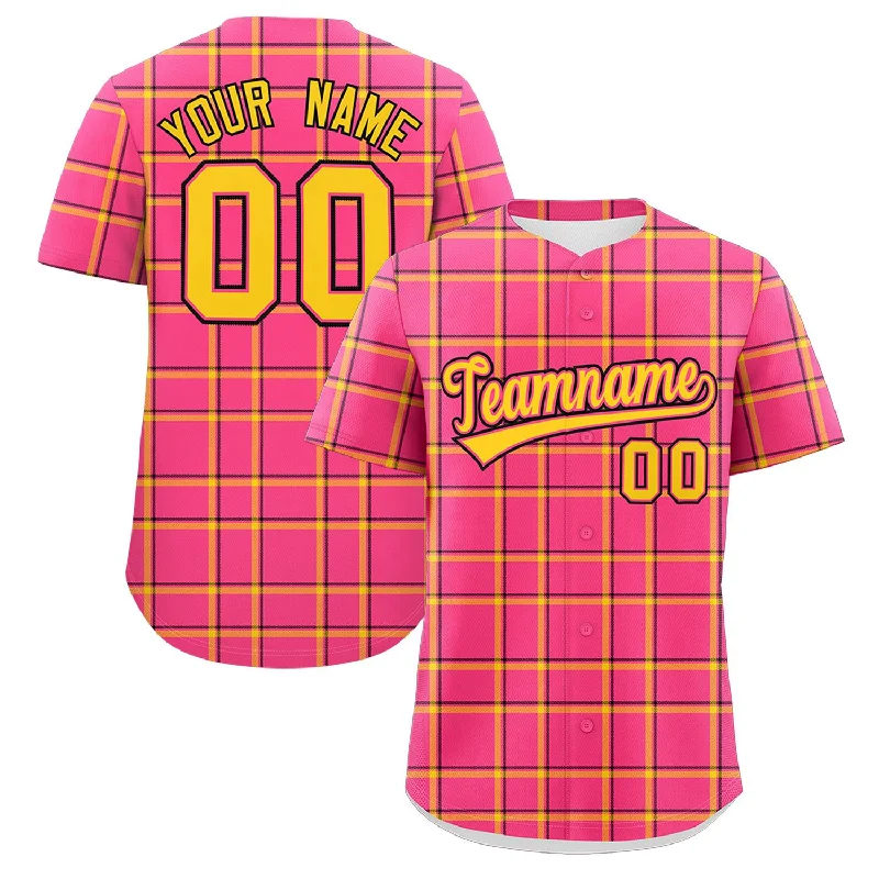 Custom Pink Personalized Plaid Design Authentic Baseball Jersey