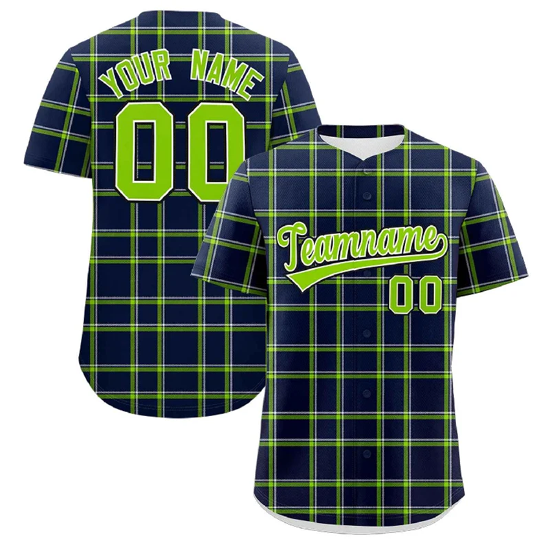 Custom Navy Personalized Plaid Design Authentic Baseball Jersey