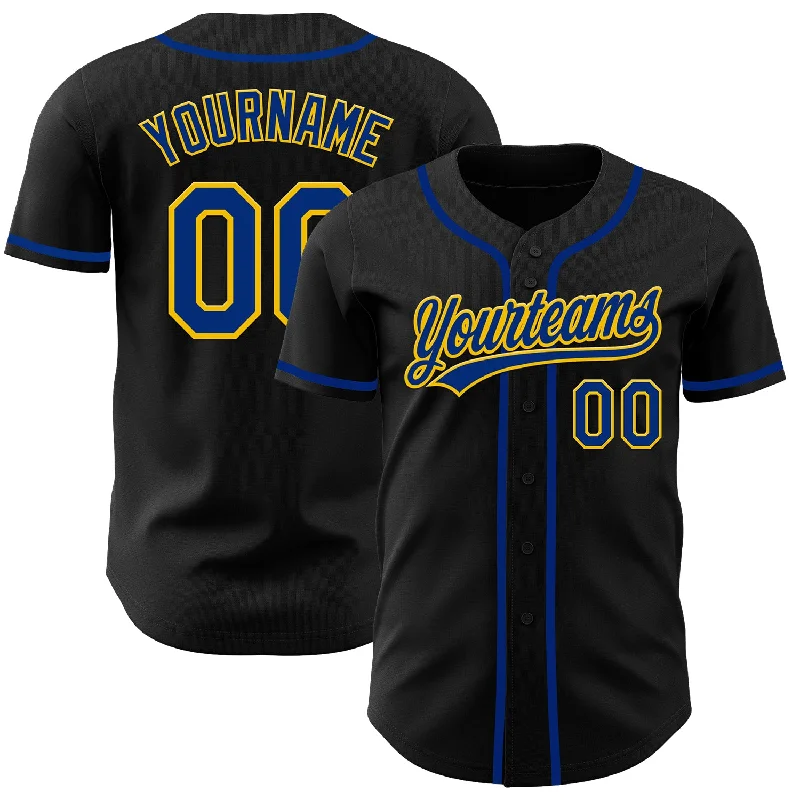 Custom Black Royal-Yellow Authentic Baseball Jersey