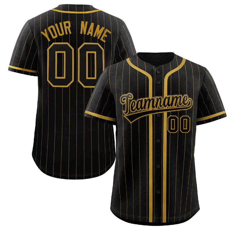 Custom Black Old Gold Stripe Fashion Design Full Button Authentic Baseball Jersey