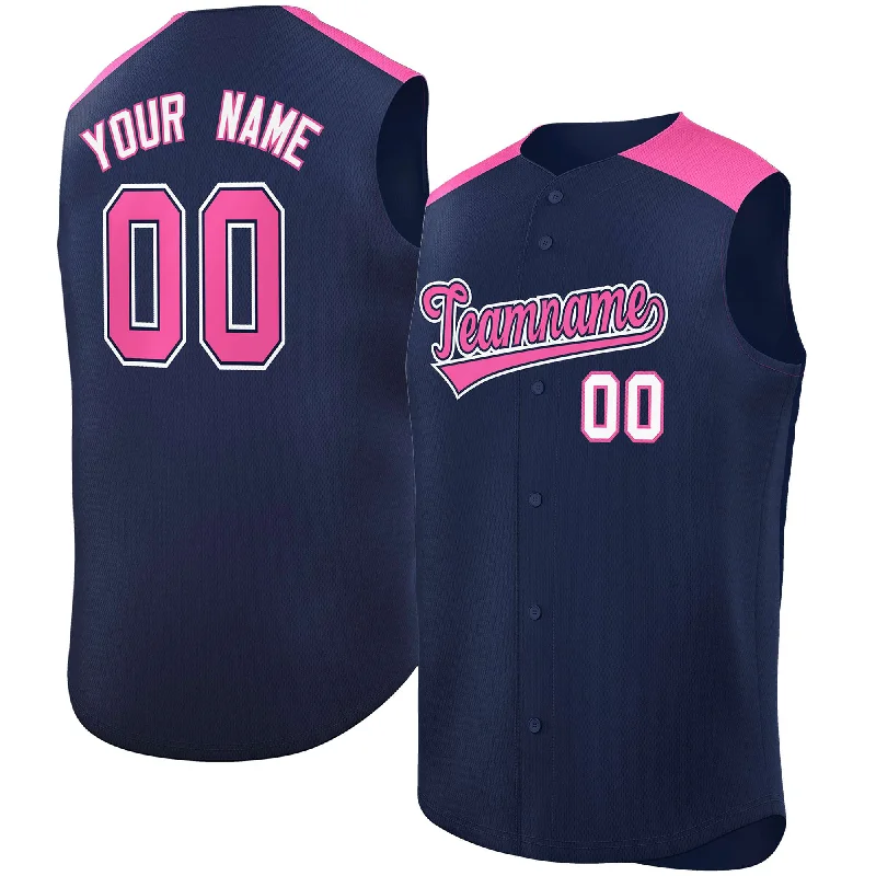 Custom Navy Pink Personalized Classic Authentic Sleeveless Baseball Jersey