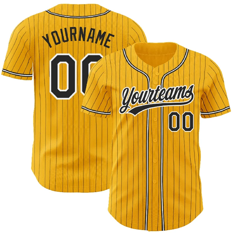 Custom Gold Black Pinstripe Black-White Authentic Baseball Jersey