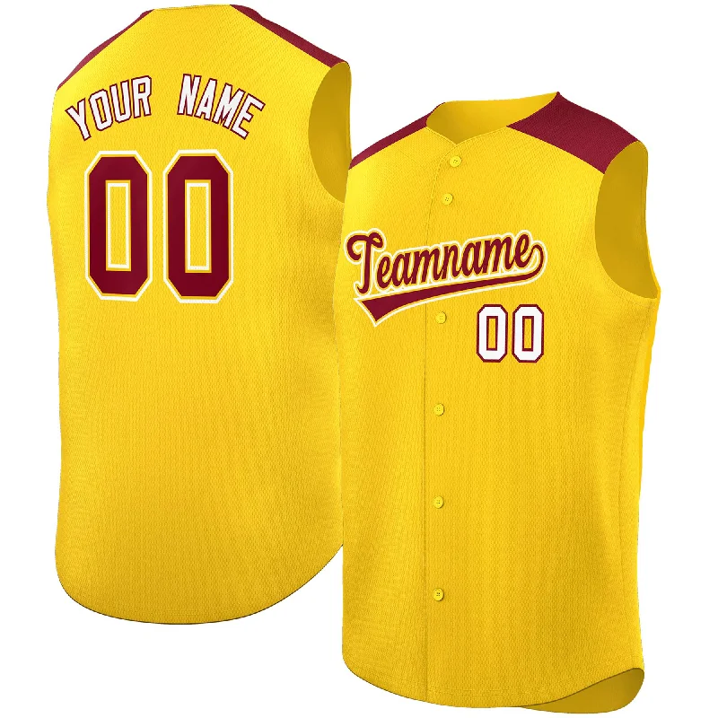 Custom Gold Crimson Personalized Classic Authentic Sleeveless Baseball Jersey