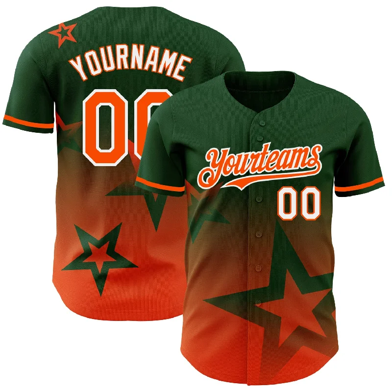 Custom Green Orange-White 3D Pattern Design Gradient Style Twinkle Star Authentic Baseball Jersey