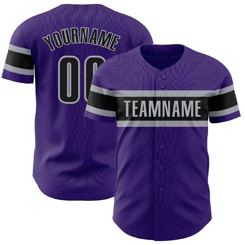 Custom Purple Black-Gray Authentic Baseball Jersey