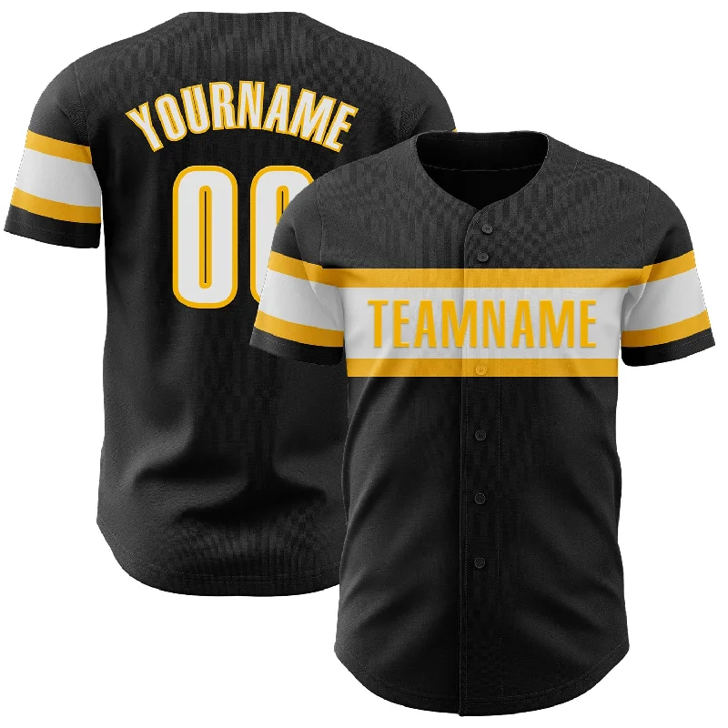 Custom Black White-Gold Authentic Baseball Jersey