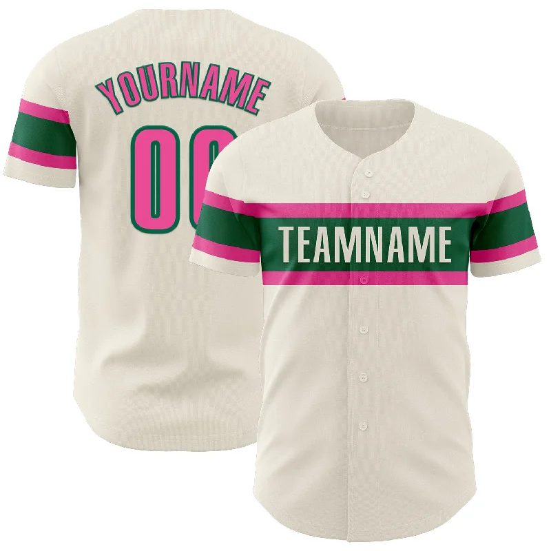 Custom Cream Pink-Kelly Green Authentic Baseball Jersey