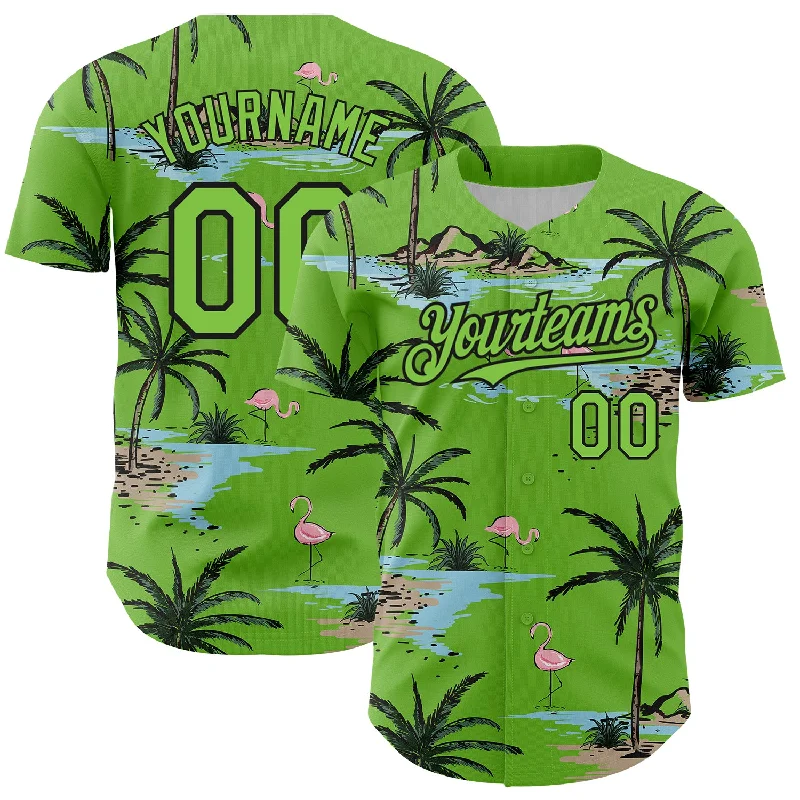 Custom Neon Green Black 3D Pattern Design Tropical Hawaii Palm Trees Authentic Baseball Jersey