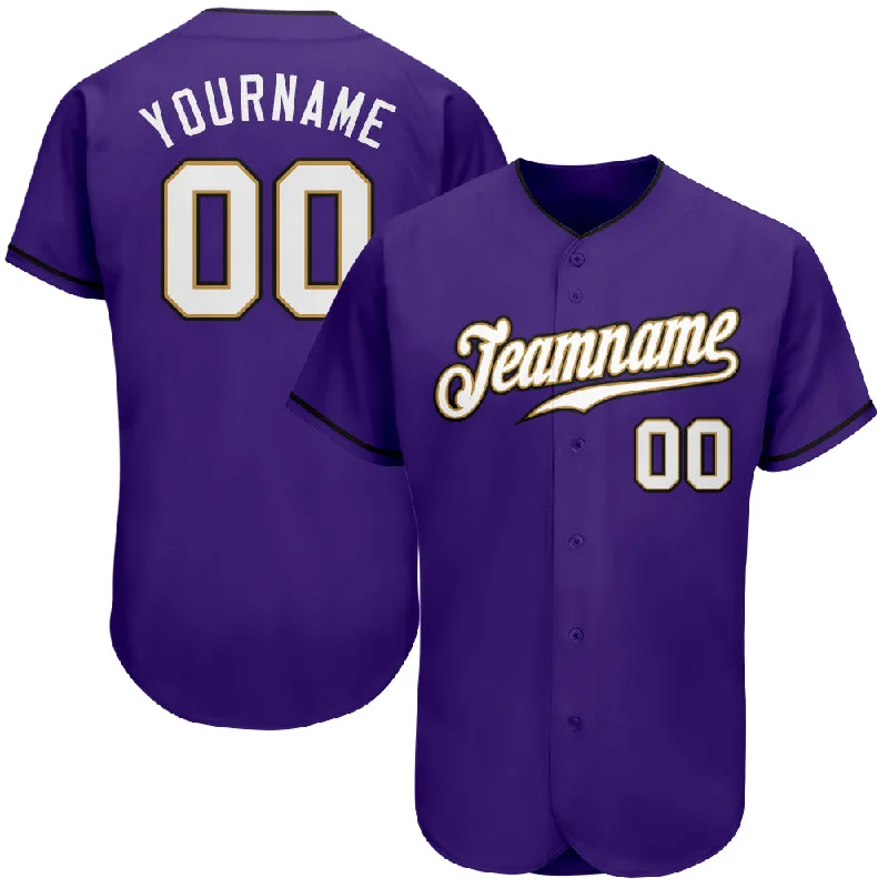 Custom Purple White-Old Gold Authentic Baseball Jersey