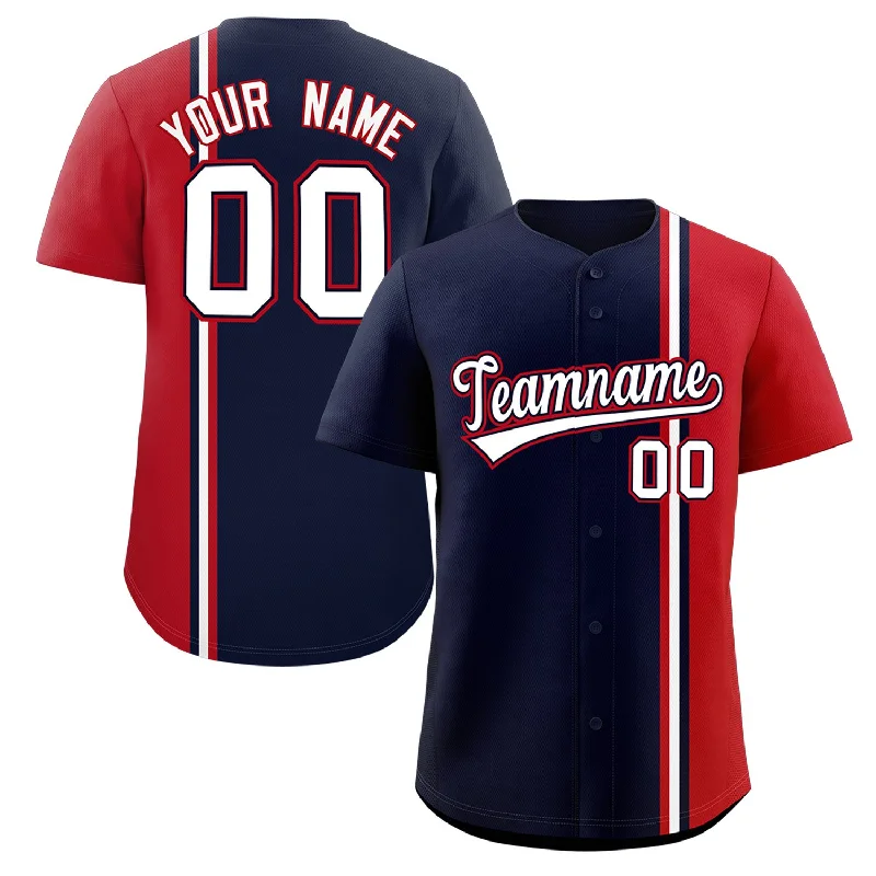 Custom Navy Red-White Personalized Color Block Authentic Baseball jersey