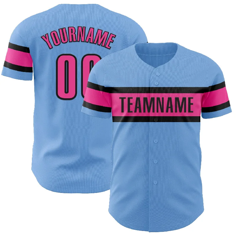 Custom Light Blue Pink-Black Authentic Baseball Jersey