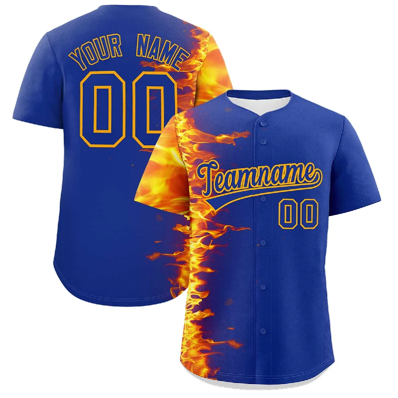 Custom Royal Personalized 3D Flame Design Authentic Baseball Jersey