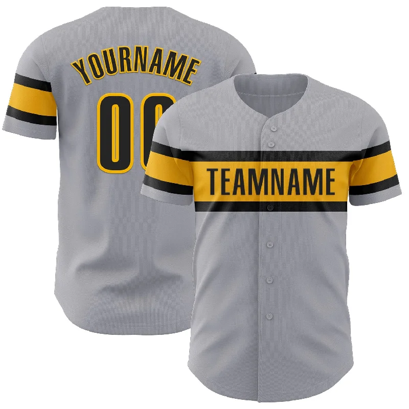 Custom Gray Black-Gold Authentic Baseball Jersey