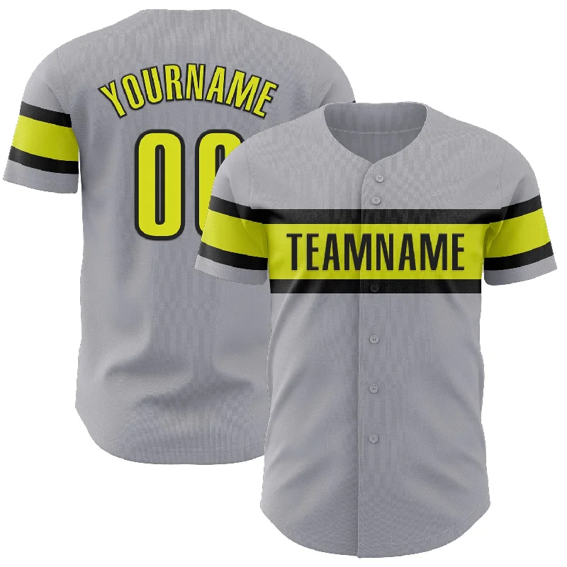 Custom Gray Neon Yellow-Black Authentic Baseball Jersey