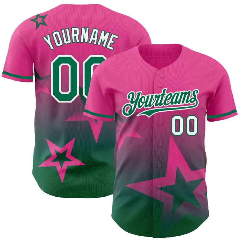 Custom Pink Kelly Green-White 3D Pattern Design Gradient Style Twinkle Star Authentic Baseball Jersey