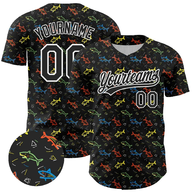 Custom Black White 3D Pattern Design Animal Fish Authentic Baseball Jersey