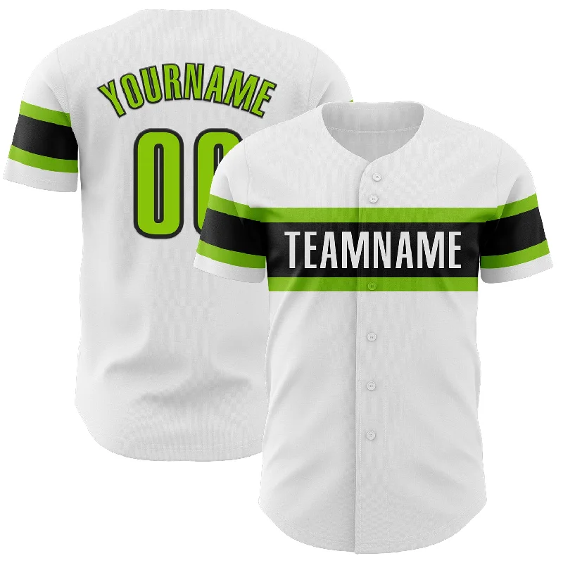 Custom White Neon Green-Black Authentic Baseball Jersey