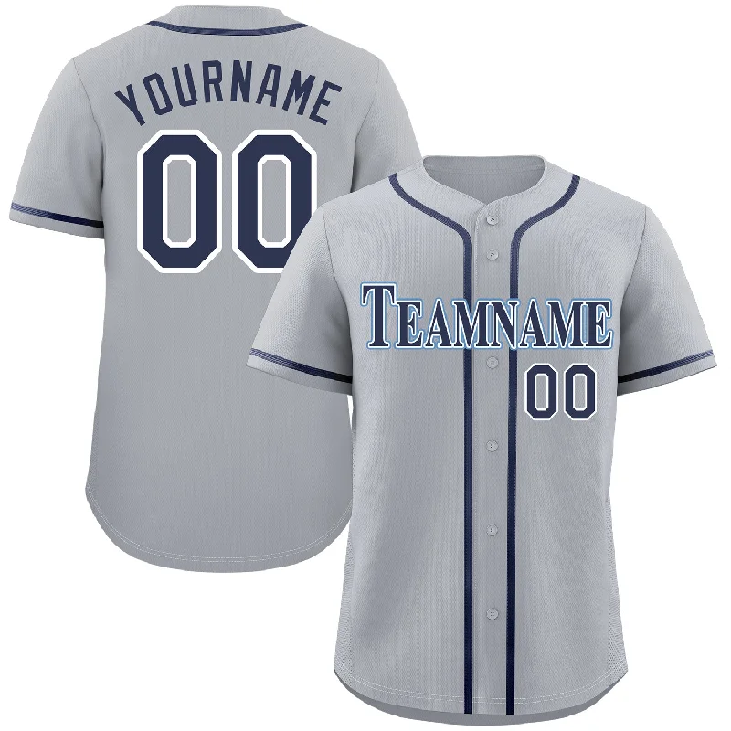 Custom Gray Navy-Powder Blue Classic Style Authentic Baseball Jersey