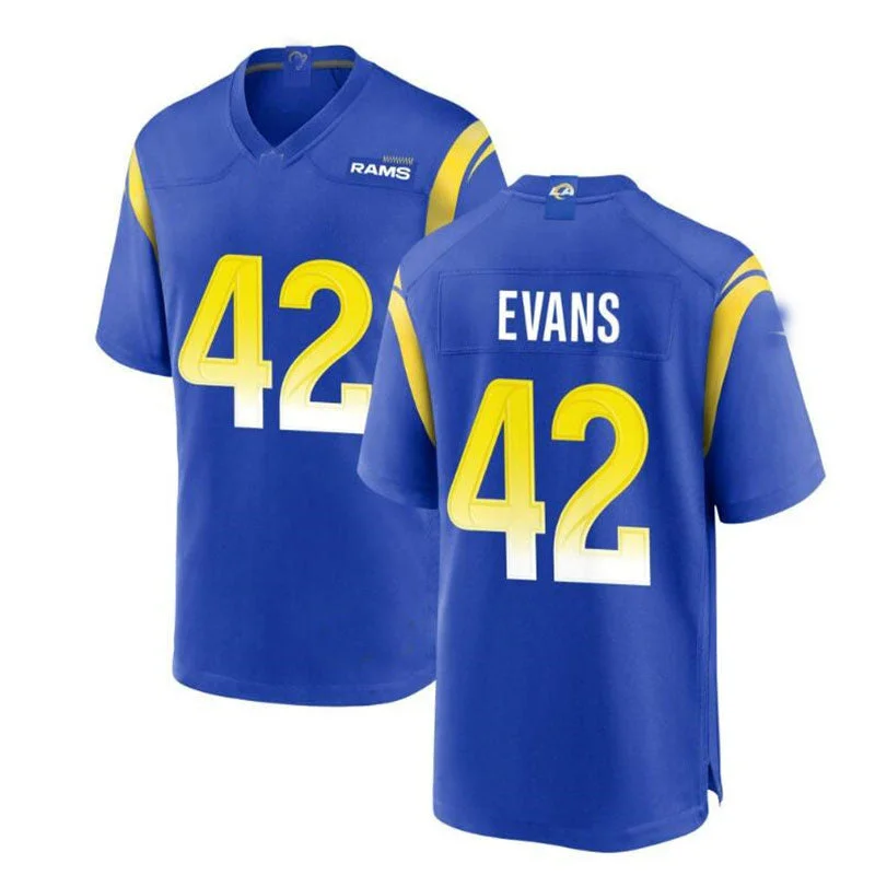 LA.Rams #42 Ethan Evans Game Jersey - Royal Stitched American Football Jersey