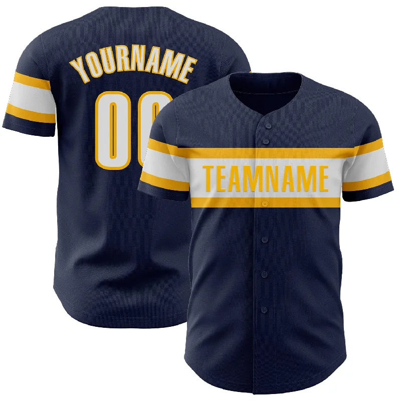 Custom Navy White-Gold Authentic Baseball Jersey