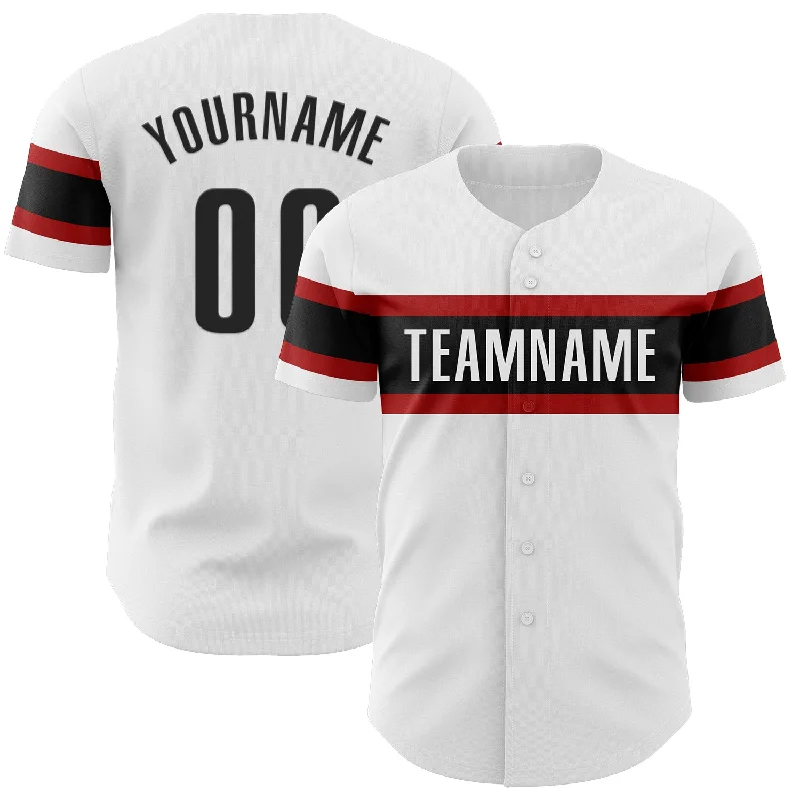 Custom White Black-Red Authentic Baseball Jersey