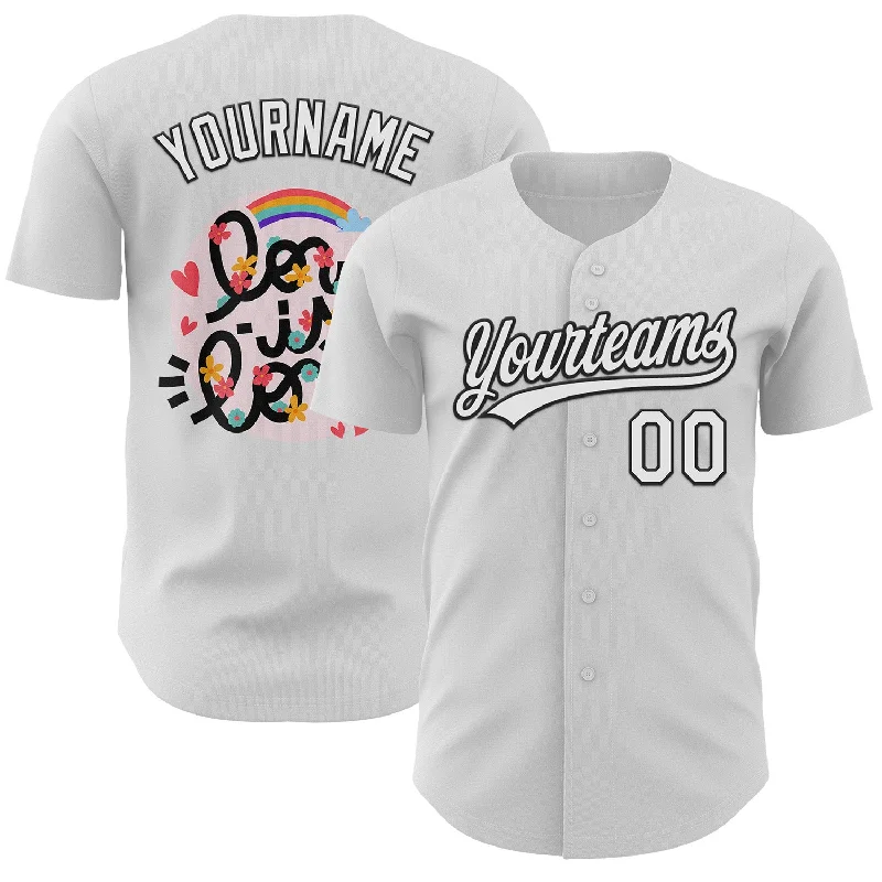 Custom White Black 3D Love Heart Valentine's Day Authentic Baseball Jersey