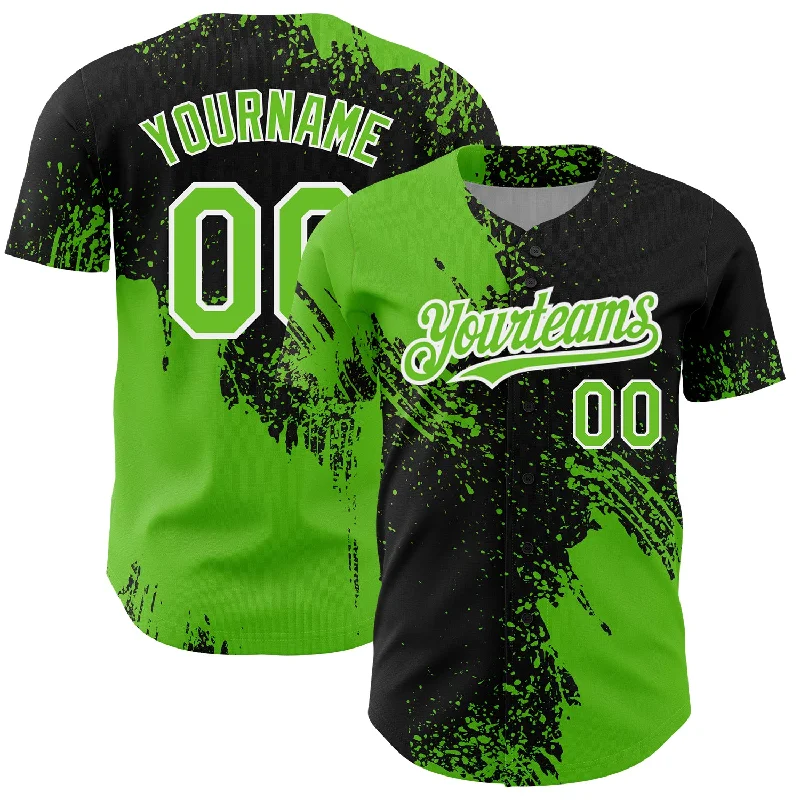 Custom Aurora Green Black-White 3D Pattern Design Abstract Brush Stroke Authentic Baseball Jersey