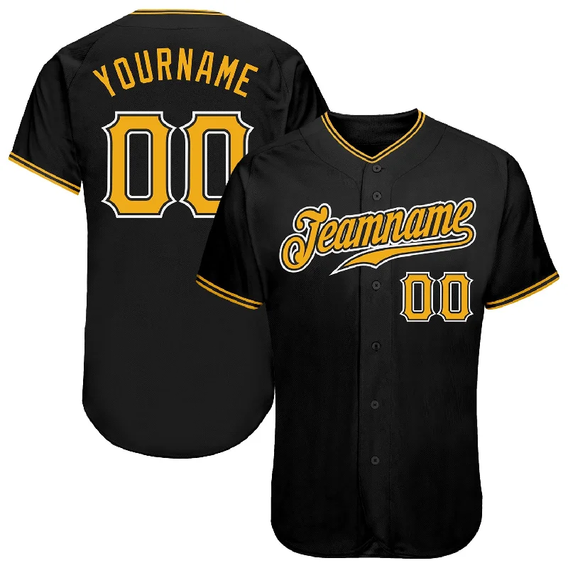 Custom Black Gold-White Authentic Baseball Jersey