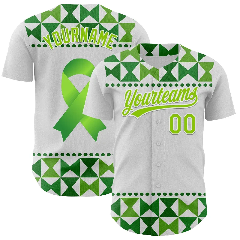 Custom White Neon Green 3D Gallbladder And Bile Duct Cancer Ribbon Authentic Baseball Jersey