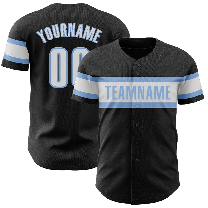 Custom Black White-Light Blue Authentic Baseball Jersey